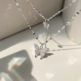 thumbnail image 6 of Double layer butterfly necklace flash Diamond spring and summer Fashion necklace female ins South Korea style cold sense clavicle chain-silvery-Foot chain, 6 of 6