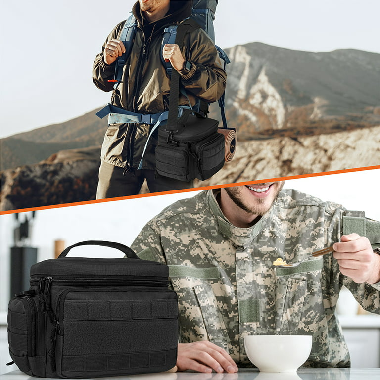 Opux Tactical Lunch Box for Men, Insulated Lunch Bag for Men Adult, Large Lunch Cooler with Molle, Mesh Side Pockets, Tactical Lunch Bag Pail for