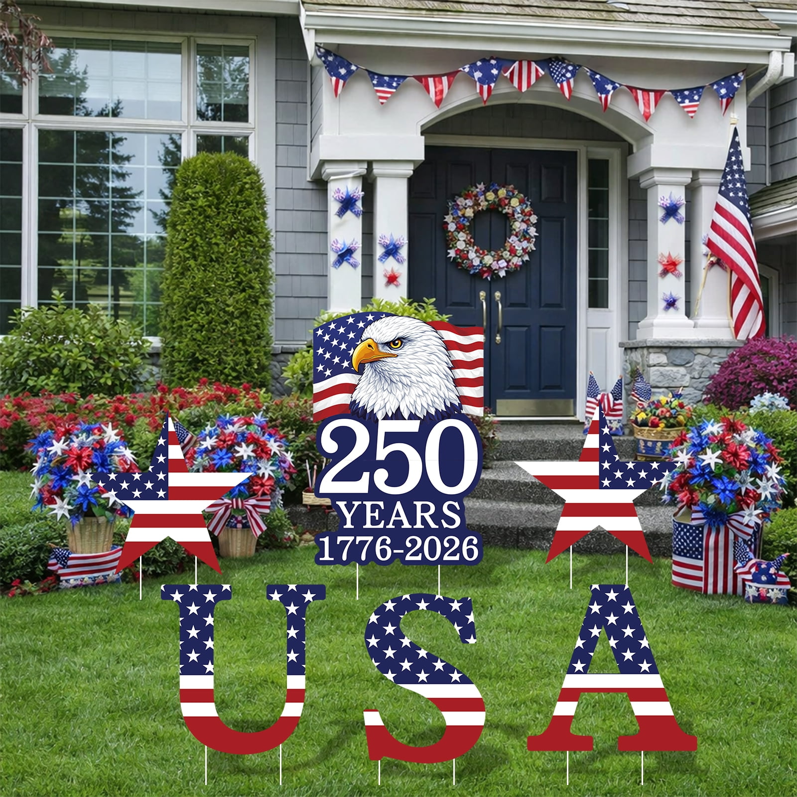 250th Anniversary Yard Sign USA America Eagles 250 Years Outdoor Decor, 1776-2026 250th Birthday Patriotic Stars and Stripes Signs for Garden Yard