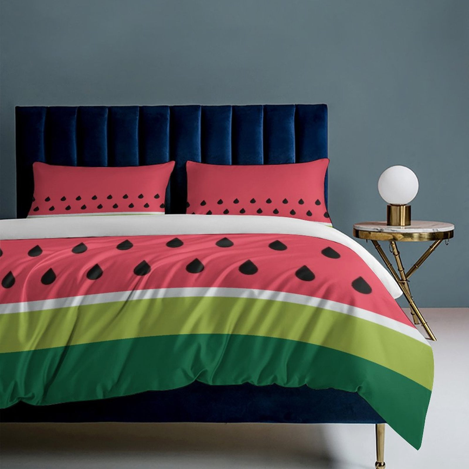 Coral Pink Green Summer Watermelon Fruit Stripes Bedding Set Duvet Cover Couple Bedclothes Pillowcase Customized Home Textiles Bed Set for Twin Size