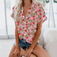 thumbnail image 2 of XFLWAM Womens Casual Short Sleeve Button Down Shirts Summer Cotton Solid Color Top Blouses with Pockets Pink Red XL, 2 of 6