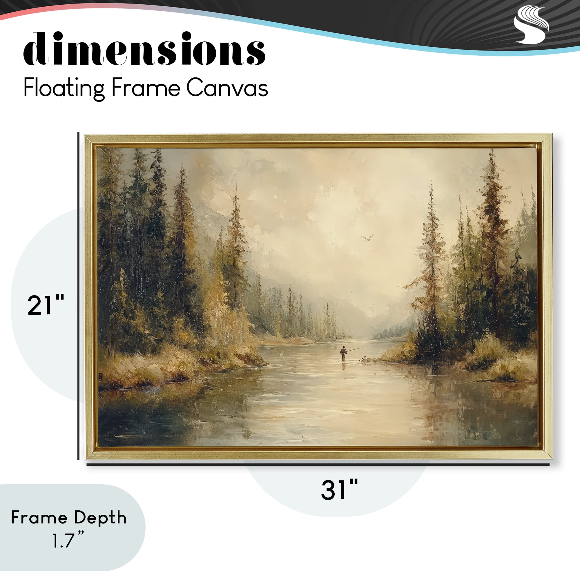 Stupell Industries Fly Fisher at Misty River Gold Framed Floater Canvas Wall Art, design by Petal Prints Design