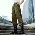 thumbnail image 2 of Sngxgn Women Cargo Trousers Drawstring Baggy Pants Loose Jogger Pants Pants Trendy Streetwear(Green,M), 2 of 9