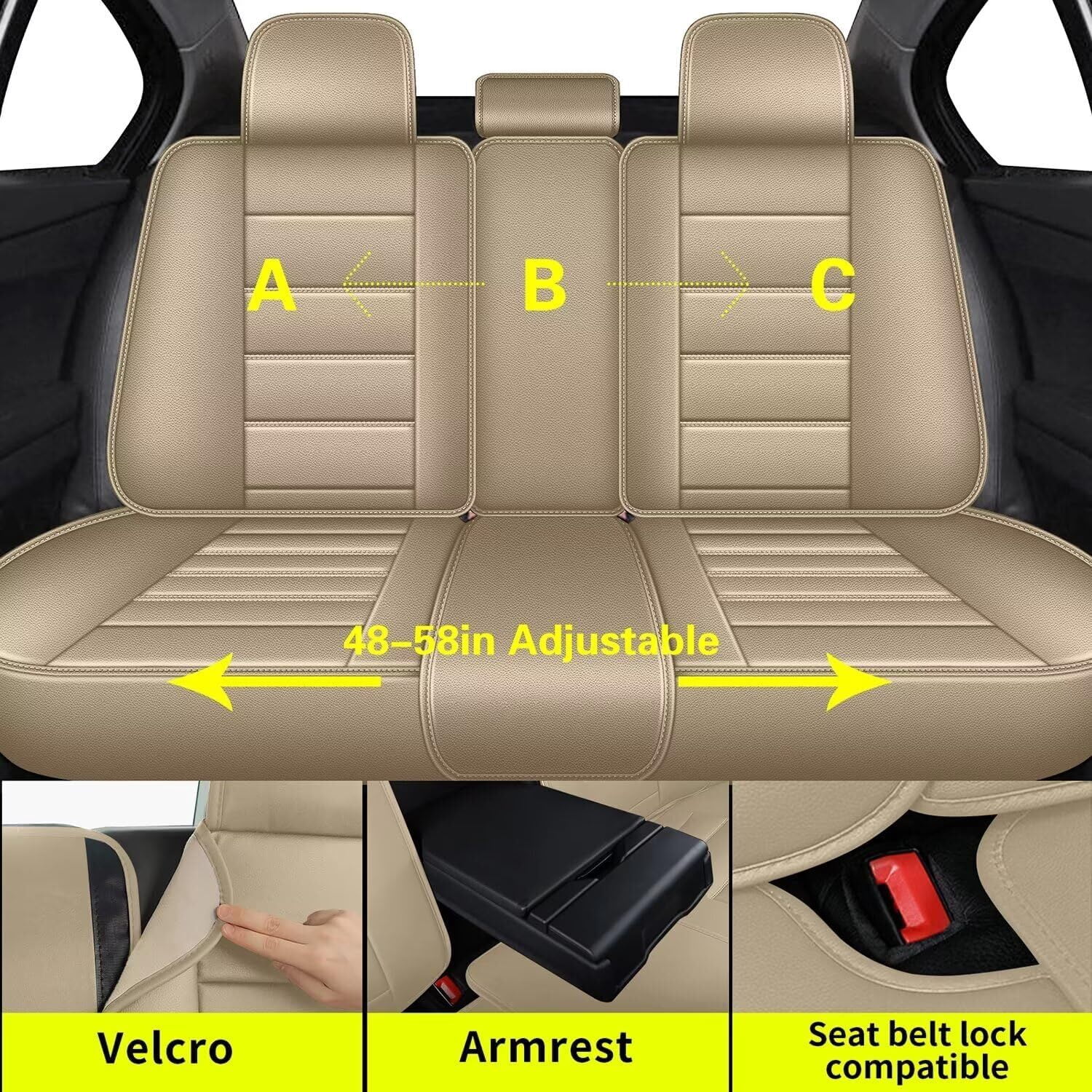 DIKSOAKR Prius Seat Cover Fit for Toyota Prius Accessories 2001-2015,Full Sets Waterproof Faux Leather Seat Protector,Auto Premium Interior(Beige,2 Row 5 Seats)