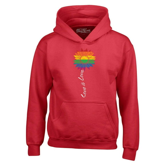 Shop4Ever Men's Love is Love Rainbow Flower Gay LGBTQ Pride Hooded Sweatshirt Hoodie X-Large Red