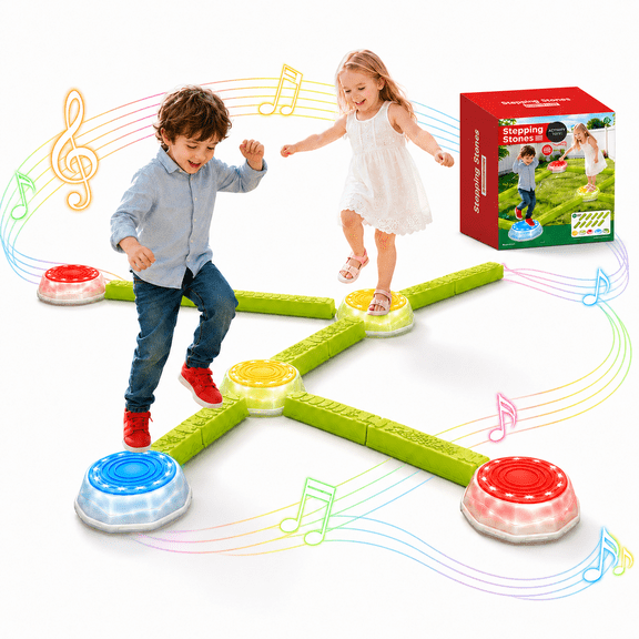 INSMART 15PCS Balance Beam Stepping Stones for Kids, Light-Up Musical Montessori Obstacle Course, Indoor Outdoor Balance Toys Ages 3-8
