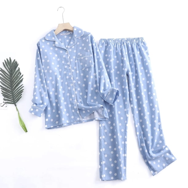 Conjunto de pijama de franela de algodón para mujer, ropa de casa, pantalón de manga larga, holgado, estampado Simple, Otoño e Invierno