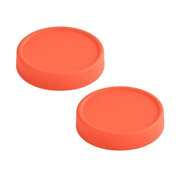 Oleegame 2PC Kids Snack Boxes For School 1PC Wide Mouth Plastic Mason Jar Lids Unlined White Ribbed Lids 86mm Orange