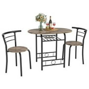 Furmax 3 Piece Wood and Metal Dining Set, Small Dining Table for 2 ,for Living Room, Dining Room, Kitchen, Brown