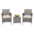 thumbnail image 2 of Vineego 3 PCS Outdoor Patio Furniture Gray PE Rattan Wicker Table and Chairs Set Bar Set with Cushioned Tempered Glass (Grey/Beige), 2 of 3