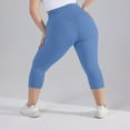 thumbnail image 4 of Leggings Women Plus Size Capri Mid Rise Booty Lift Skinny Yoga Pants Compression Tummy Control Running Leggings with Pockets Blue XL, 4 of 6