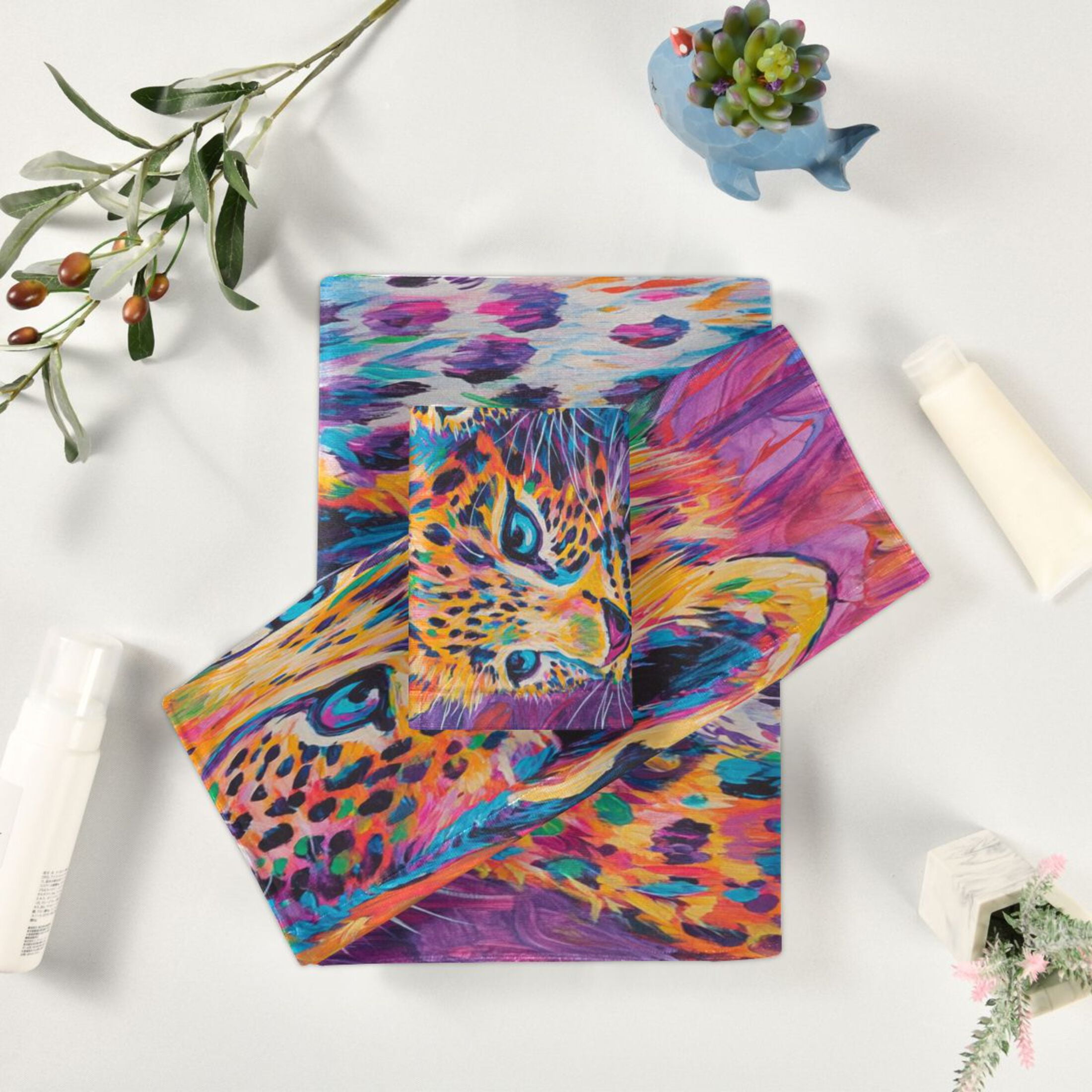 BZSMCE 3piece Bath Towel Sets Hand Bath Towels Fashion Vibrant Leopard Duo Printed Towel Sets