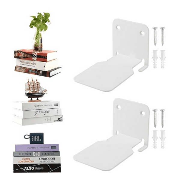 Invisible Floating Bookshelves, Heavy-Duty Book Organizers, Wall Mounted Bookshelf, Iron Storage Shelves for Bedroom, Living Room, Office (Small) (2 Pieces, White)