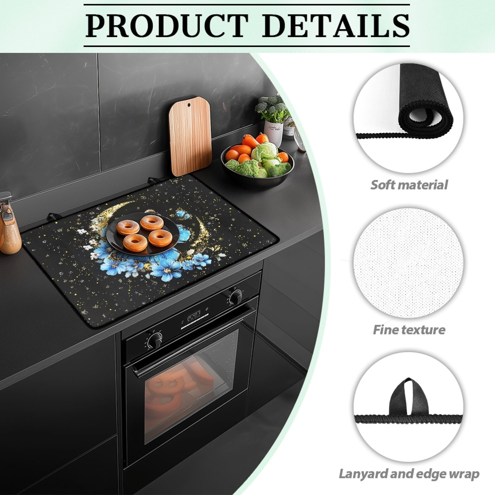 Renewold Stove Top Cover Ceramic Glass Stove Cover Mat Range Cover Versatile Oil Resistant Scratch Resistant Oven Mat Protector Expands Usable Space, Blue Butterfly Moon