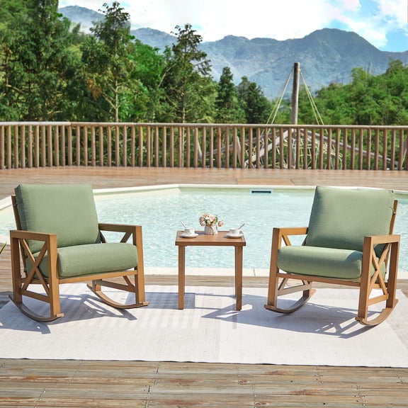 NATURAL EXPRESSIONS 3 Piece Patio Rocking Bistro Set, Outdoor Conversation Rocker Chairs Set with Thick Cushions, Green