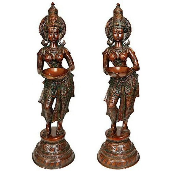 Exotic India Deeplakshmi - Brass Statue - Color Chola Color