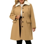 MODA NOVA Juniors Plus Size Coats Contrast Collar Single Breasted Long Coat Khaki 3X