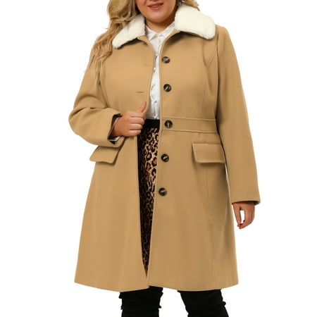 MODA NOVA Juniors Plus Size Coats Contrast Collar Single Breasted Long Coat Khaki 4X