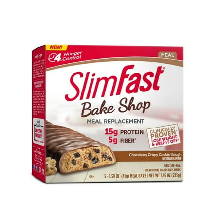 SlimFast Bake Shop Chocolatey Crispy Cookie Dough Meal Replacement Bar, 1.59oz., Pack of