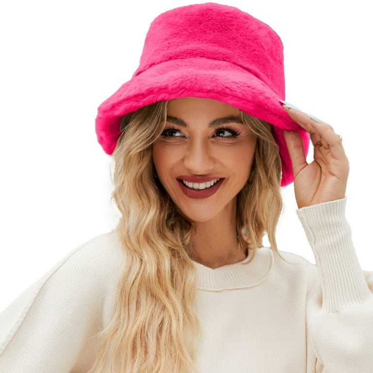 宅配 GZWYHT Bucket Hats,Sun Hats Fuzzy Bucket Hat For Women Faux 小物