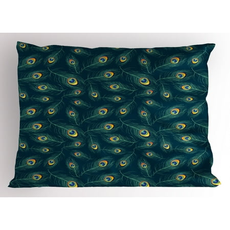 Feather Pillow Sham Colorful Middle Eastern Exotic Peacock Feather