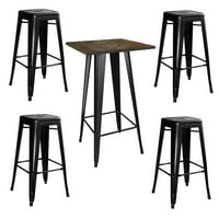 Loft Glossy Black Pub Set with Wood Top Table 5 Piece by Buffalo Tools