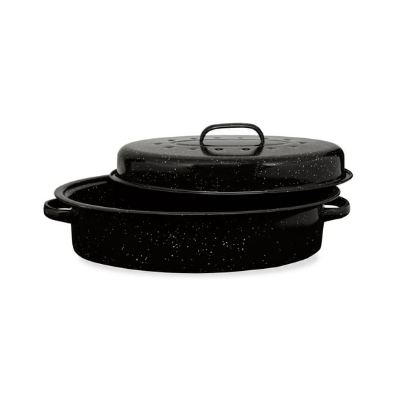 Millvado - Granite, Large Oval Roaster with Lid, Black, 18" x 12.6" x 7", 18lb