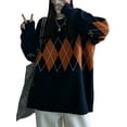 thumbnail image 1 of Seyurigaoka Women Argyle Print Sweater, Round Collar Long Sleeve Knitwear, 1 of 8
