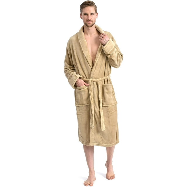Men's Soft Plush Fleece Classic or Hooded Robe with Front Pockets