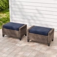 thumbnail image 2 of INTER HUT 2 Pieces Modern Outdoor Wicker Patio Footstools, Multipurpose PE Rattan Ottomans Set, Brown/Blue, 2 of 8