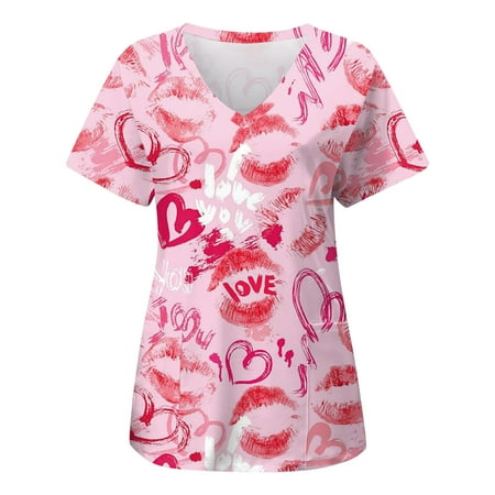 

TAIAOJING Women Scrubs Top Fashion Print Short Sleeve Pocket V Neck T Shirt Top