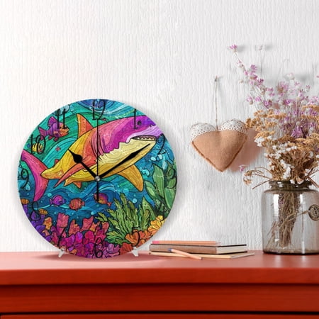 10 Quartz Indoor Wall Clock Silent Mechanism / Colorful Shark Pattern