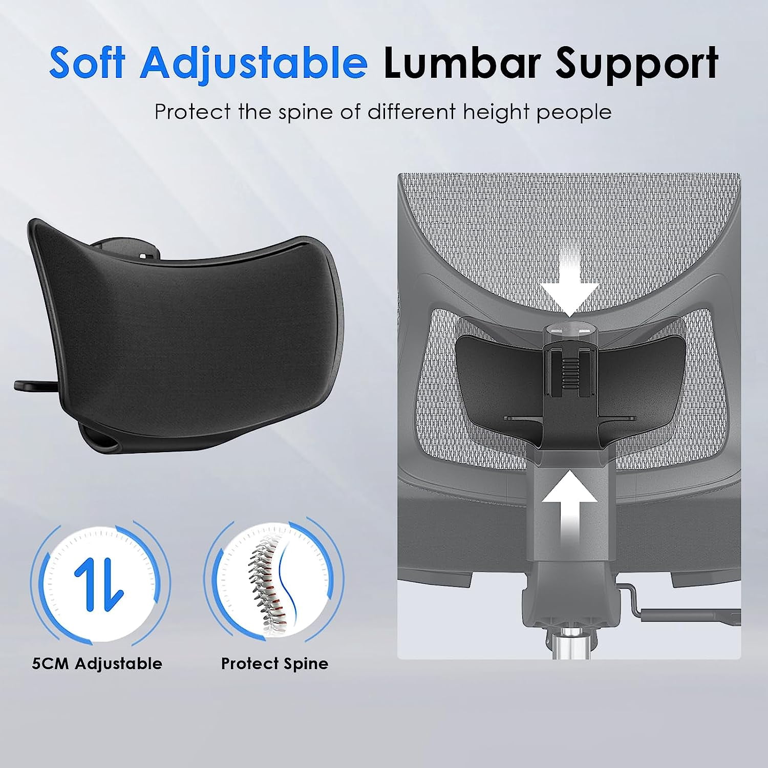 Farini Ergonomic Mesh Office Chair, Computer Desk Chair Ergonomic with Headrest, Adjustable Lumbar Support and 3D Armrests, High Back Office Chair, Black & Black