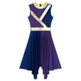 thumbnail image 5 of Alvivi Women Metallic Color Block Liturgical Dancewear Sleeveless Asymmetrical Hem Praise Dance Dress Purple&Navy Blue XL, 5 of 7