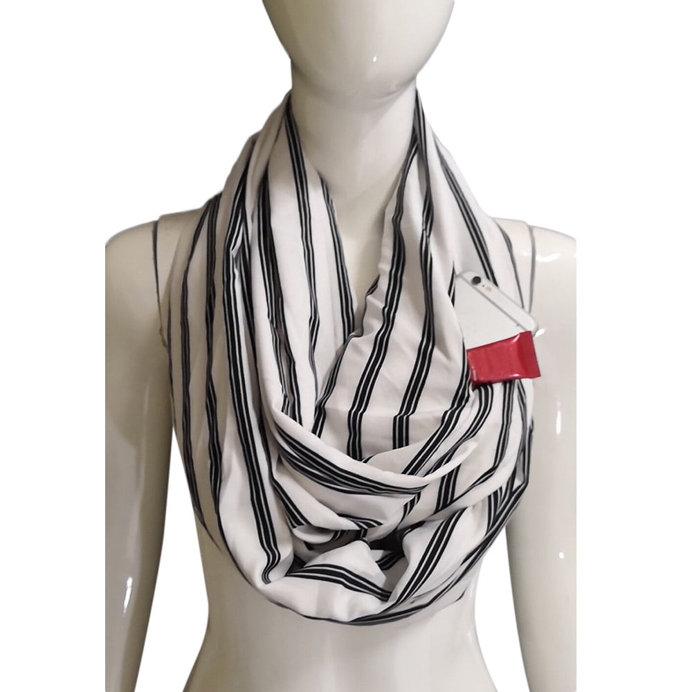 IWRUHZY Women Stripe Winter Convertible Infinity Scarf Pocket Loop
