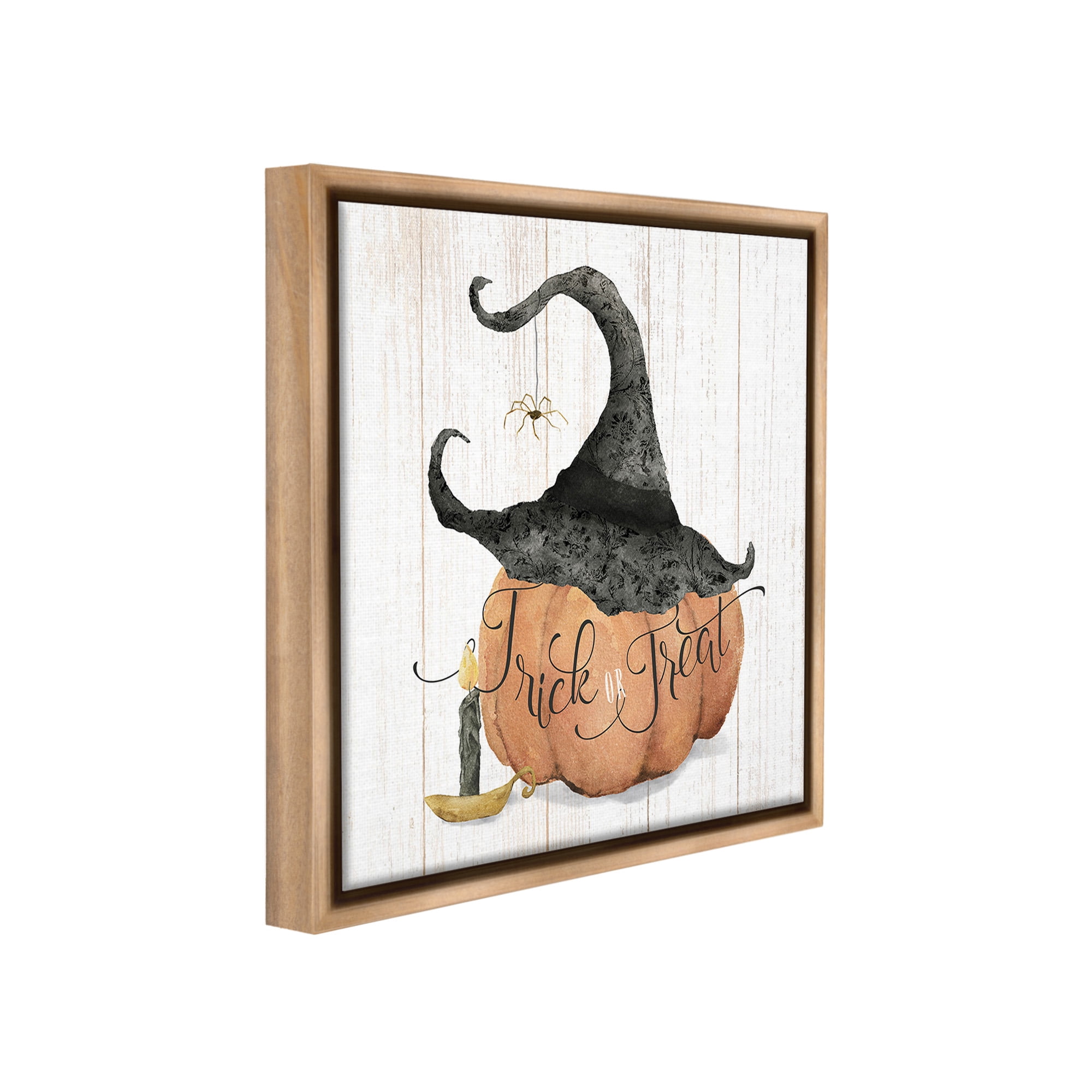 Stupell Industries Pumpkin & Witch Hat Holiday Painting Brown Floater Framed Canvas Art Print Wall Art, 25 x 25