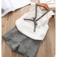 thumbnail image 1 of Summer Cute Infant Kids Baby Girls Clothes Chiffon Sleeveless Ruffles Vest Tops+Plaid Print Shorts, 1 of 4