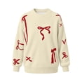 thumbnail image 6 of Winter Sweaters for Girl Cozy Thermal Long Sleeve Crew Neck Cute Bow Printed Pullover Sweater for Daily Casual Family Gathering Wear Beige 13-14 Years, 6 of 7