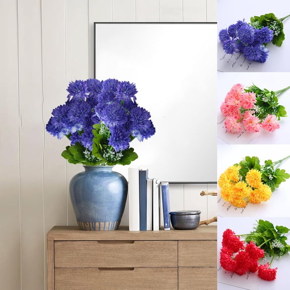 LSLJS Artificial Chrysanthemums Flowers Faux Ball Fake Mums Silk Floral Bouquet Chrysanthemum Flowers Artificial for Home Wedding Table Vase Garden Party Farmhouse Decorations, Artificial Flowers