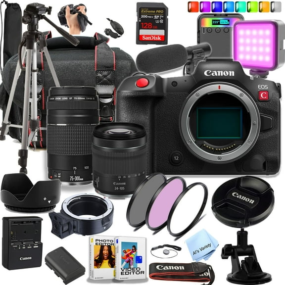 Canon EOS R5 C 45 MP Full-Frame Mirrorless Digital Camera with 24-105mm & 75-300mm Lenses, 128GB SD Card, (New) (International Version)