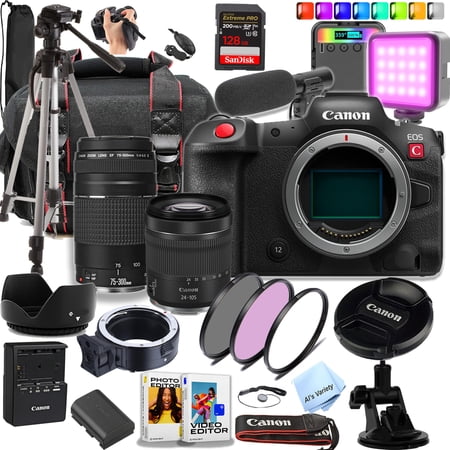Canon EOS R5 C 45 MP Full-Frame Mirrorless Digital Camera with 24-105mm & 75-300mm Lenses 128GB SD Card (New)