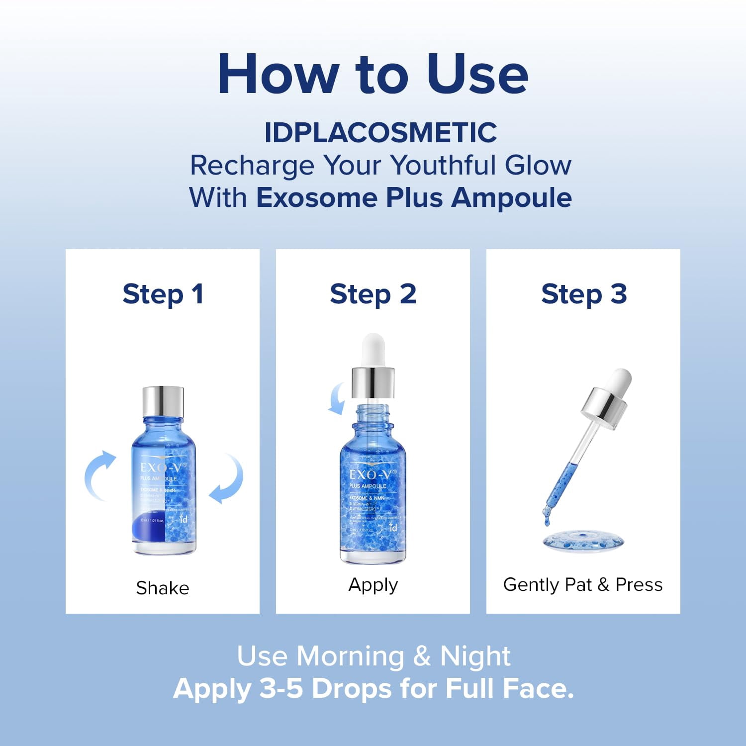 idplacosmetics EXO-V Plus Ampoule 1.01 fl.oz (30ml) – Korean Microneedling Serum for Smoother, Plumper Skin, 99.9% 100.4 nm Encapsulated Exosome + NMN, for Microneedle Roller (250µm)