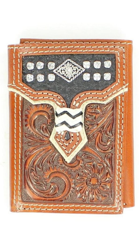 Nocona Western Wallet Mens Trifold Tooled Diamond Saddle N5458408