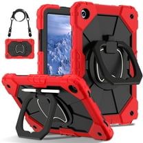 ShieldFlex SM-X110/X115/X117 Galaxy Tab A9 Case 8.7 Inch 360 Rotating Stand with Shoulder Strap and Pen Holder, Red Black