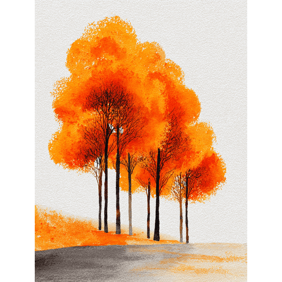 Autumn Trees Watercolor Canvas Print, Abstract Landscape for Living Room, Office, Hallway Decor