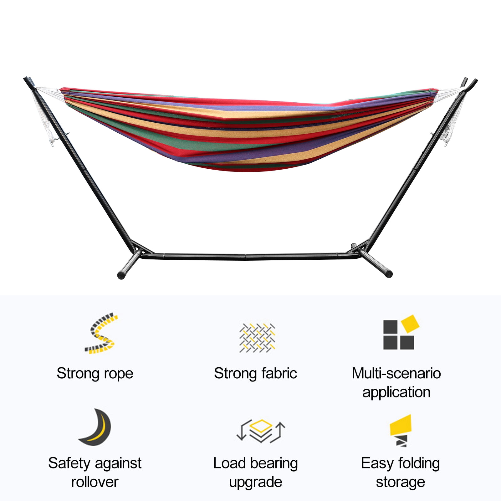 Zksm Double Hammock with Steel Stand, Indoor Outdoor Brazilian-Style Cotton Bed w/Carrying Bag, 2-Person Capacity