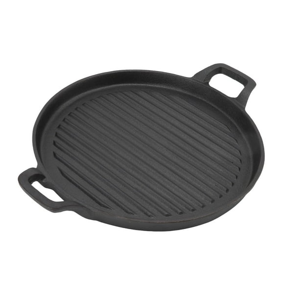 Outdoor Cast Iron Griddle Reversible Dual Handle Ribbed Round Cast Iron Frying Pan for Gas Electric Stovetop