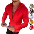 thumbnail image 4 of Camiseta Con Capucha Con Cordón A Cuadros Patrón De Puntos Slim Manga Larga Fasionable Tops Para Hombres Rojo L, 4 of 6