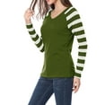thumbnail image 4 of MODA NOVA Junior's Striped Raglan Long Sleeves V Neck Tee Shirt Green-White L, 4 of 6
