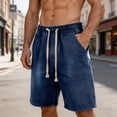 thumbnail image 2 of Alkepwun Jean Shorts Men's Elastic Waist Drawstring Washed Denim Shorts with Pockets Summer Casual Breathable Loose Straight-Leg Plus Sizes Short, 2 of 7
